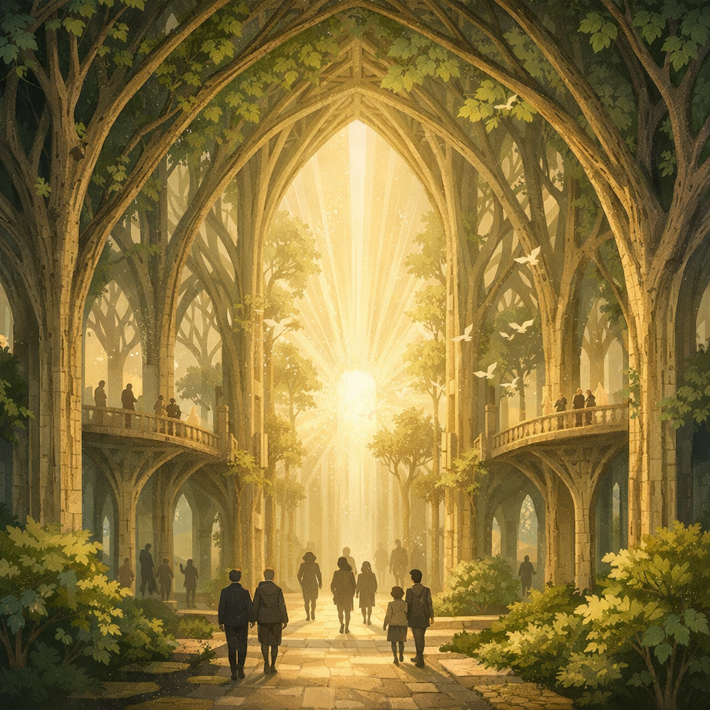Une cathédrale vivante, ouverte, faite de lumière, de pierres et d’arbres.